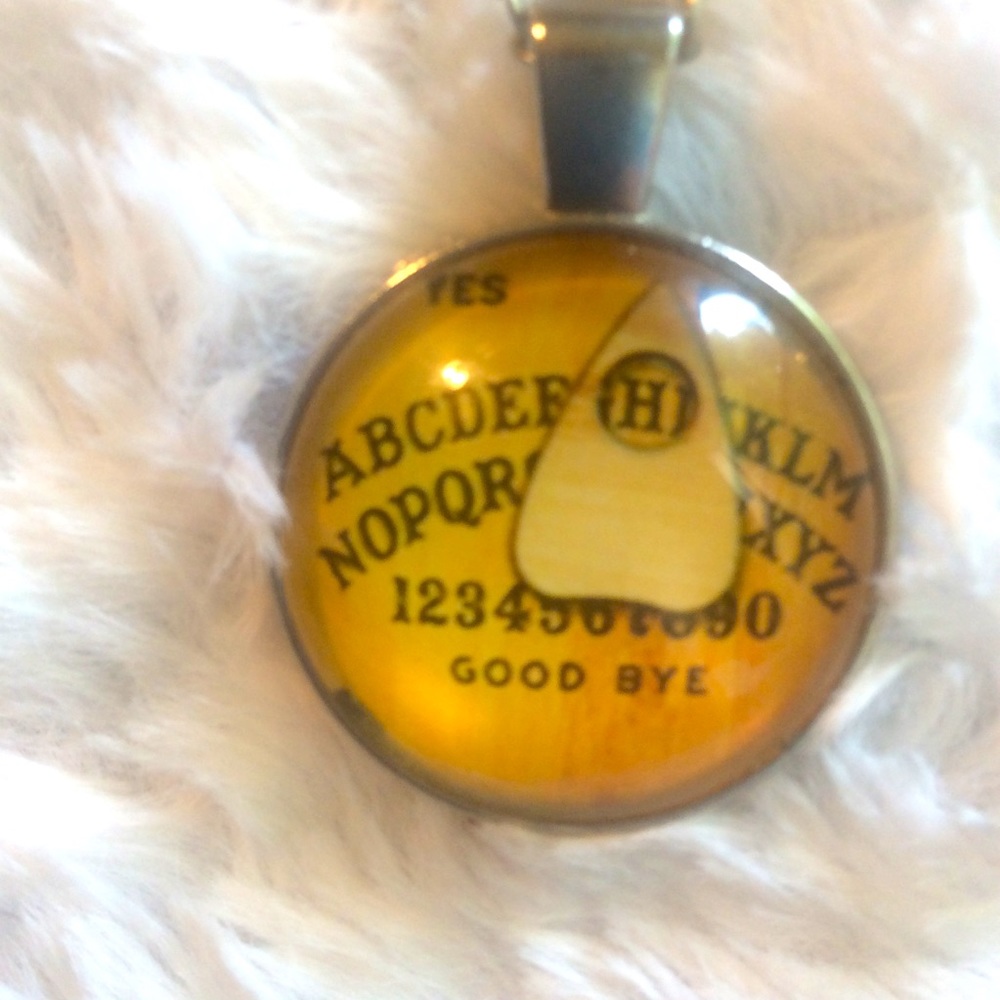Ouija board necklace with planchette silver tone